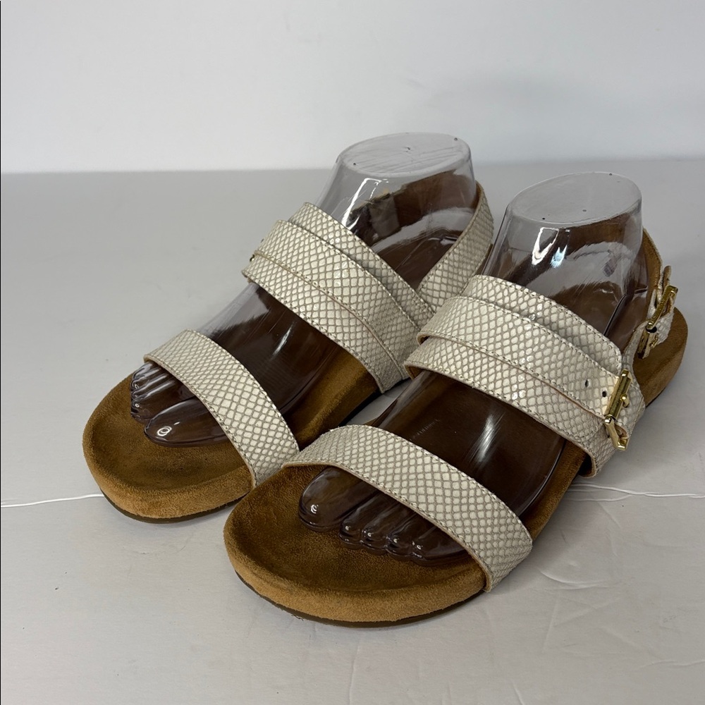 Vionic "Snakeskin" Leather Backstrap Sandals Cream/Beige - Picture 2 of 11